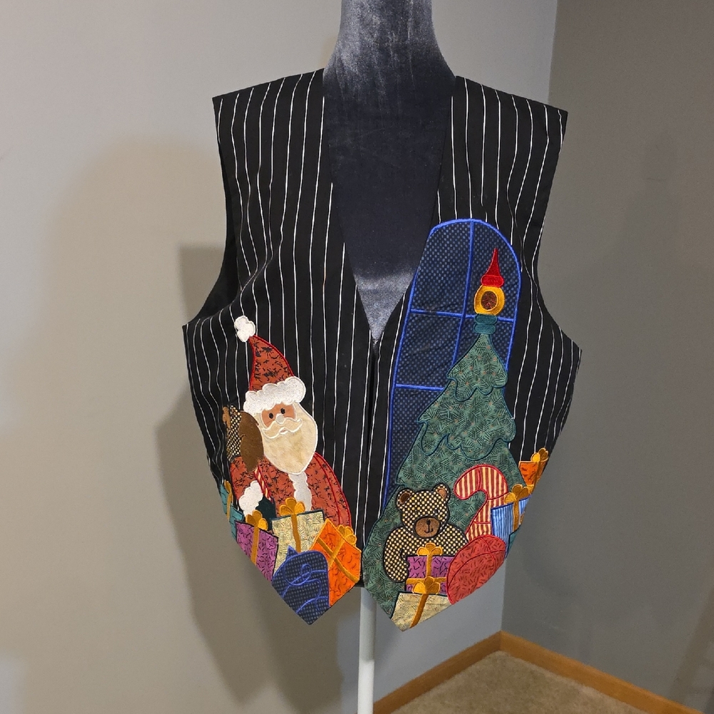 Karen Scott Vintage‎ Pinstripe And Applique Vest Sz Large